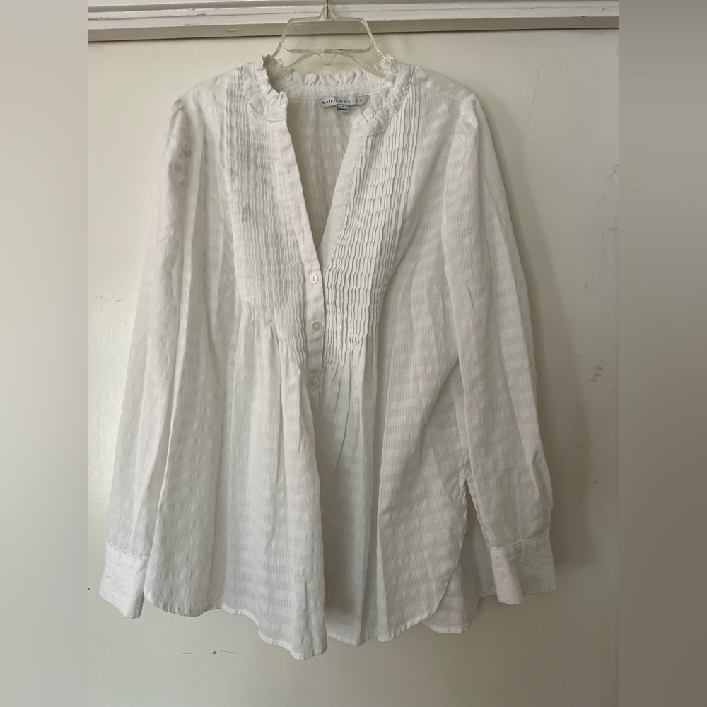 The Nines by Hatch White Pintuck Maternity Button Down Shirt | Size M - Picture 4 of 7